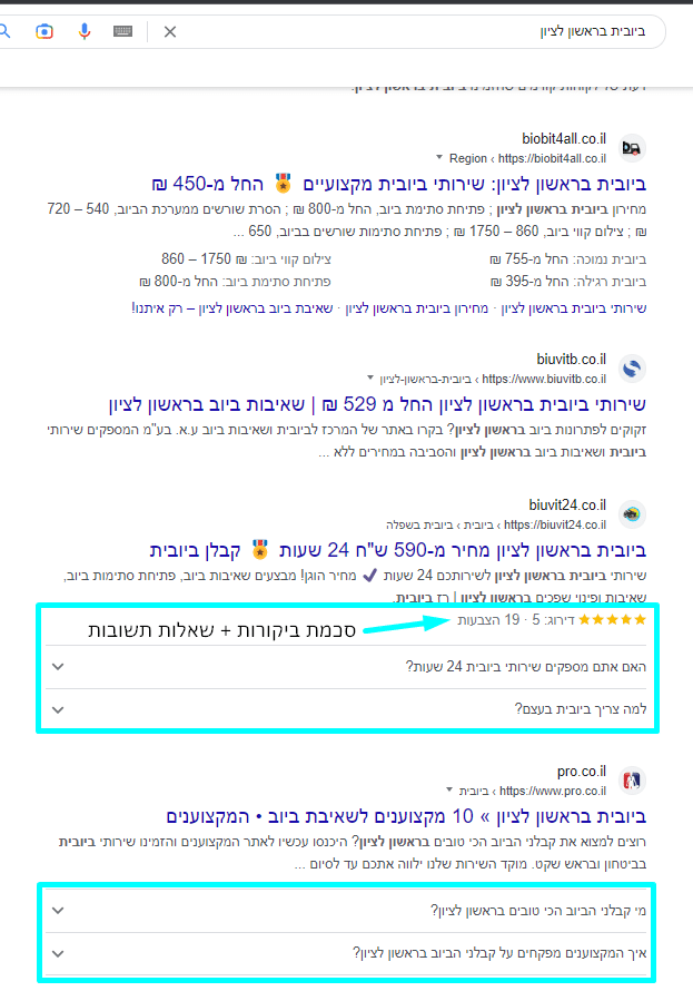 סכמות בתוצאות חיפוש